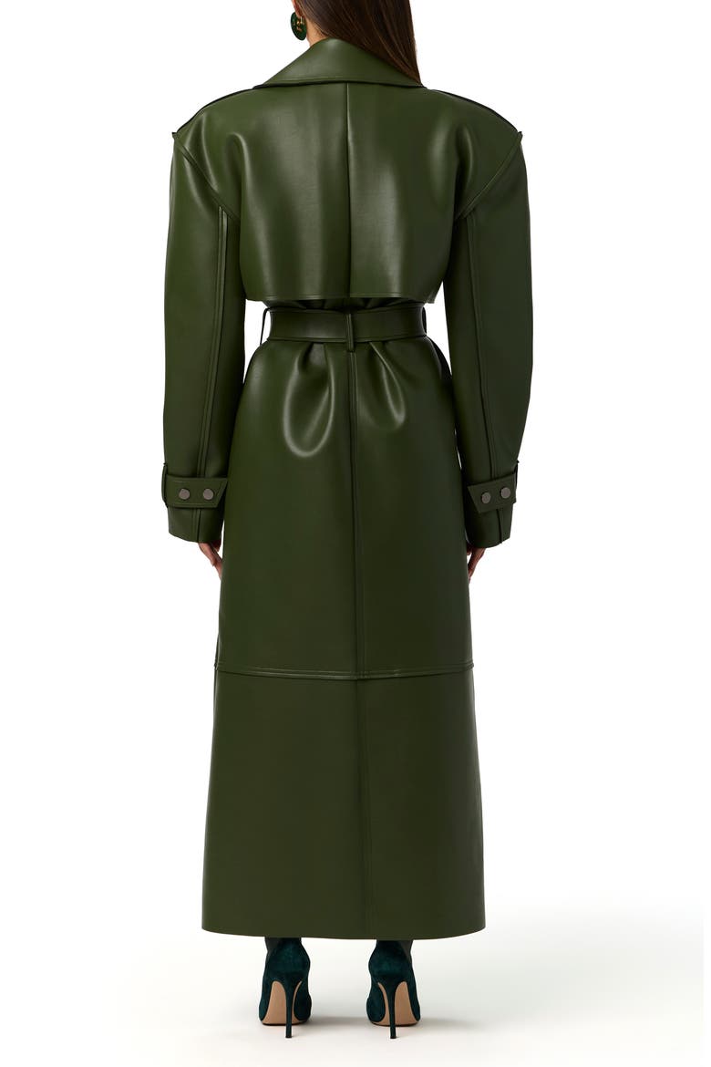 Faux Leather Trench Coat, Alternate, color, DARK OLIVE