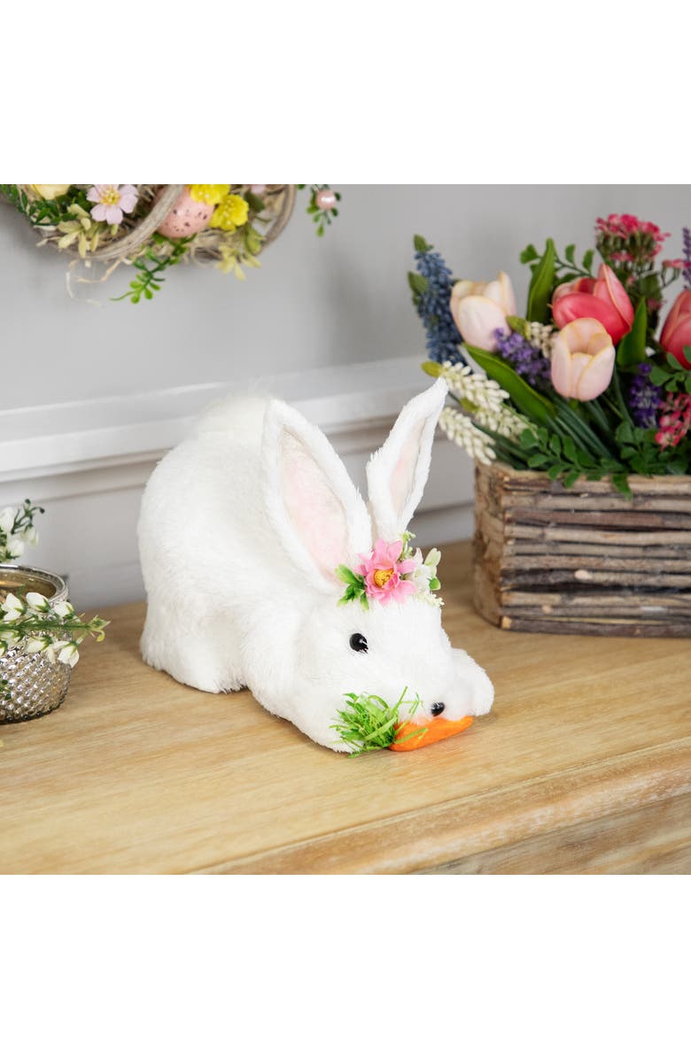 Northlight Easter Rabbit with Carrot Figurine - 9.25" - White, Alternate, color, White