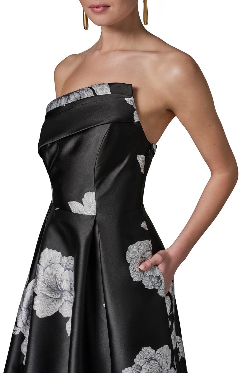 Donna Karan New York One-Shoulder Floral Print Gown, Alternate, color, Black/ Cream