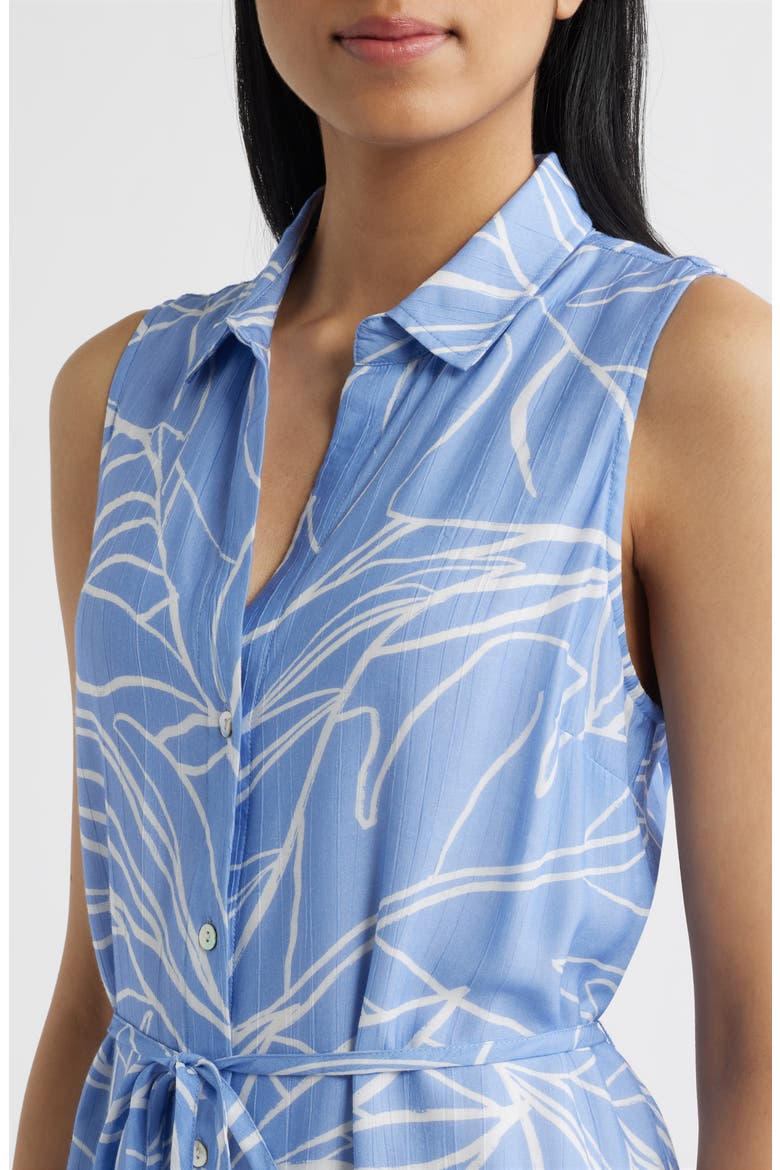 Print Tie Waist Sleeveless Midi Shirtdress, Alternate, color, COASTAL BLOOM