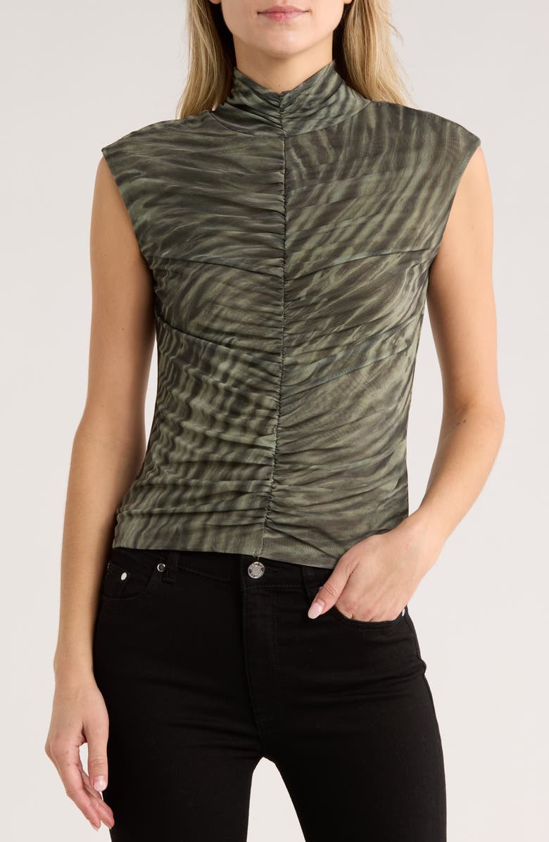 JASON WU Mock Neck Extended Shoulder Top, Main, color, Sage Green/ Zebra Print