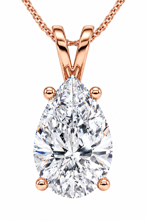 4ct Solitaire Pear Shape Diamond Pendant Lab Grown 14k Gold 18" Necklace