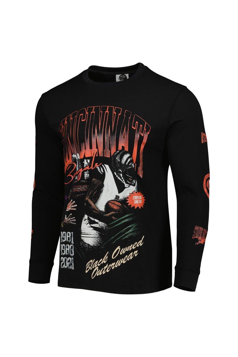 Unisex Black Cincinnati Bengals x BlaCkOWned Stripes Don't Come Easy Long Sleeve T-Shirt, Alternate, color, Black