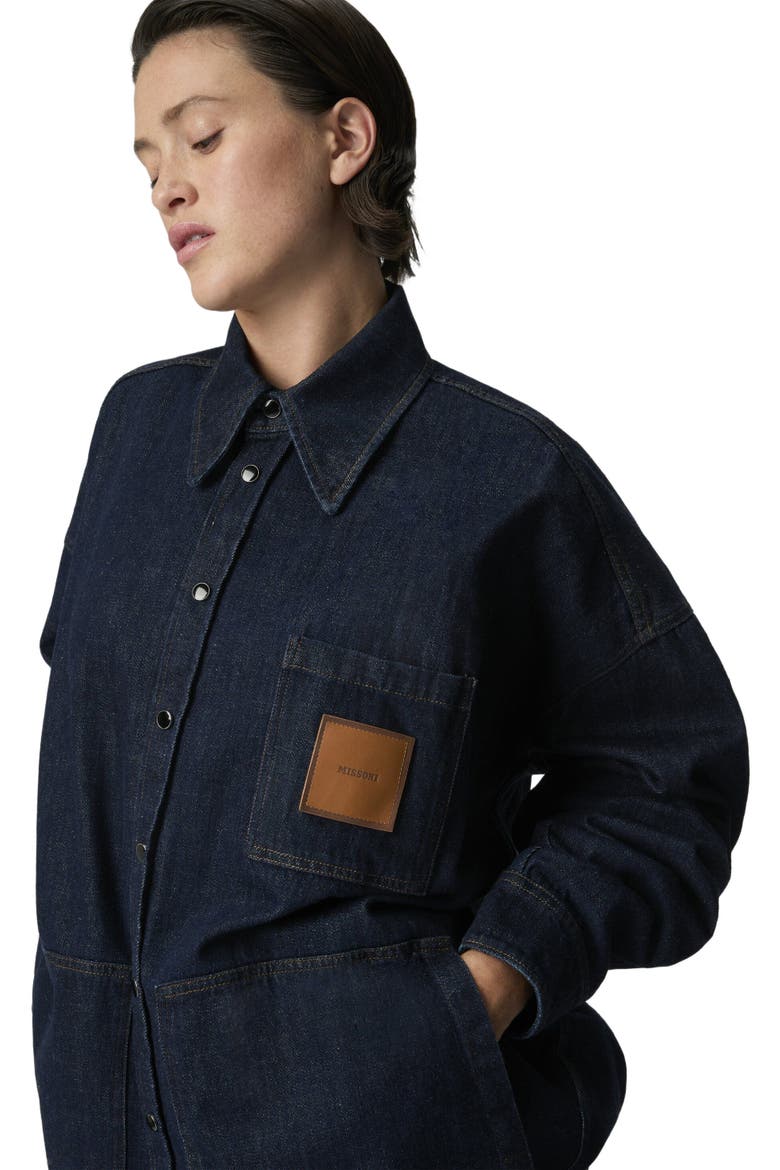 Cotton Denim Overshirt With Logo Patch, Alternate, color, Dark Blue