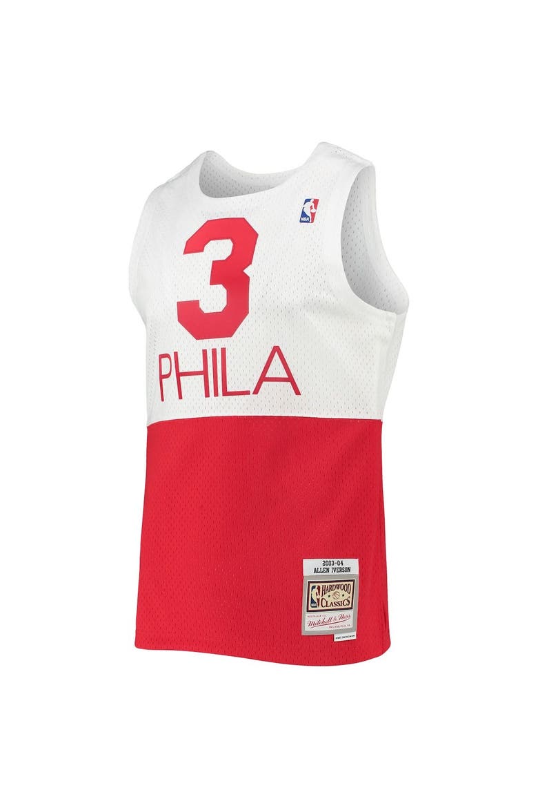 Men's Mitchell & Ness Allen Iverson White Philadelphia 76ers 2003/2004 Hardwood Classics Swingman Jersey, Alternate, color, White