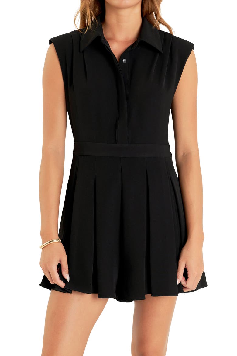 Pleated Romper, Alternate, color, BLACK