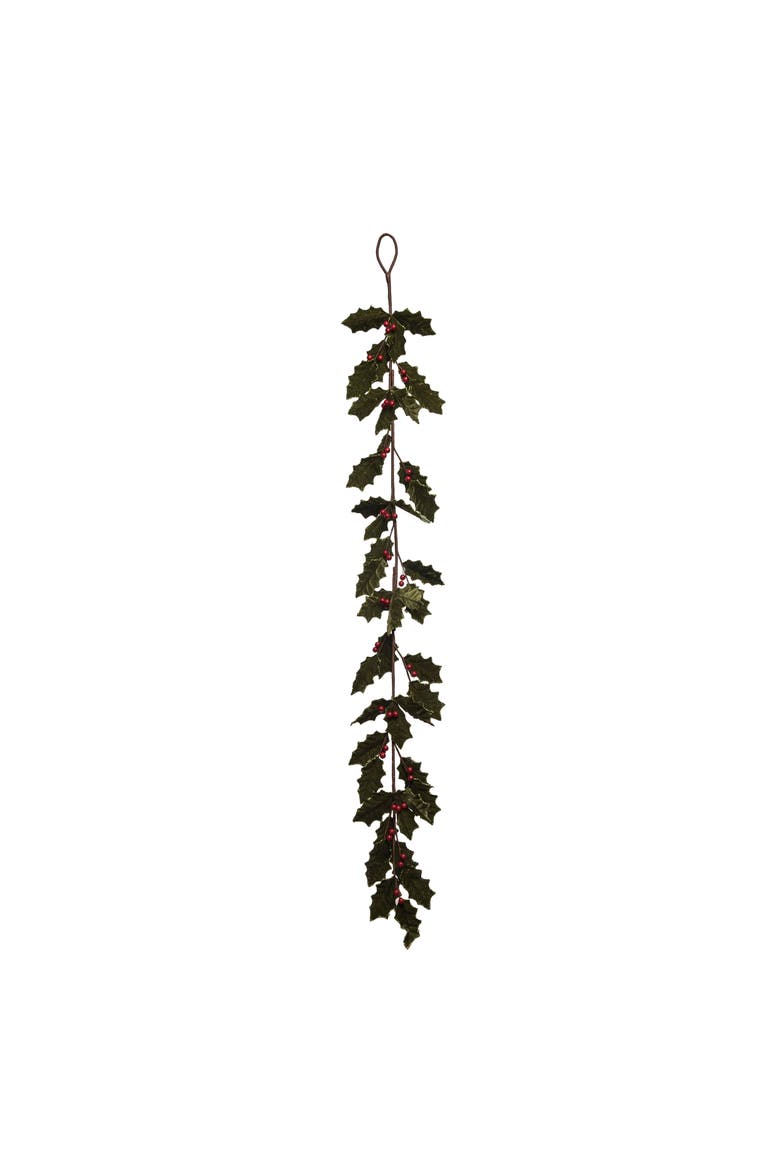 Green Christmas Glow Holly Garland Festive Fabric Decoration, Main, color, Green
