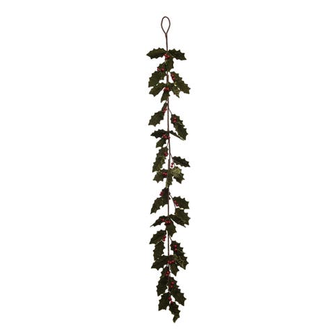 Green Christmas Glow Holly Garland Festive Fabric Decoration