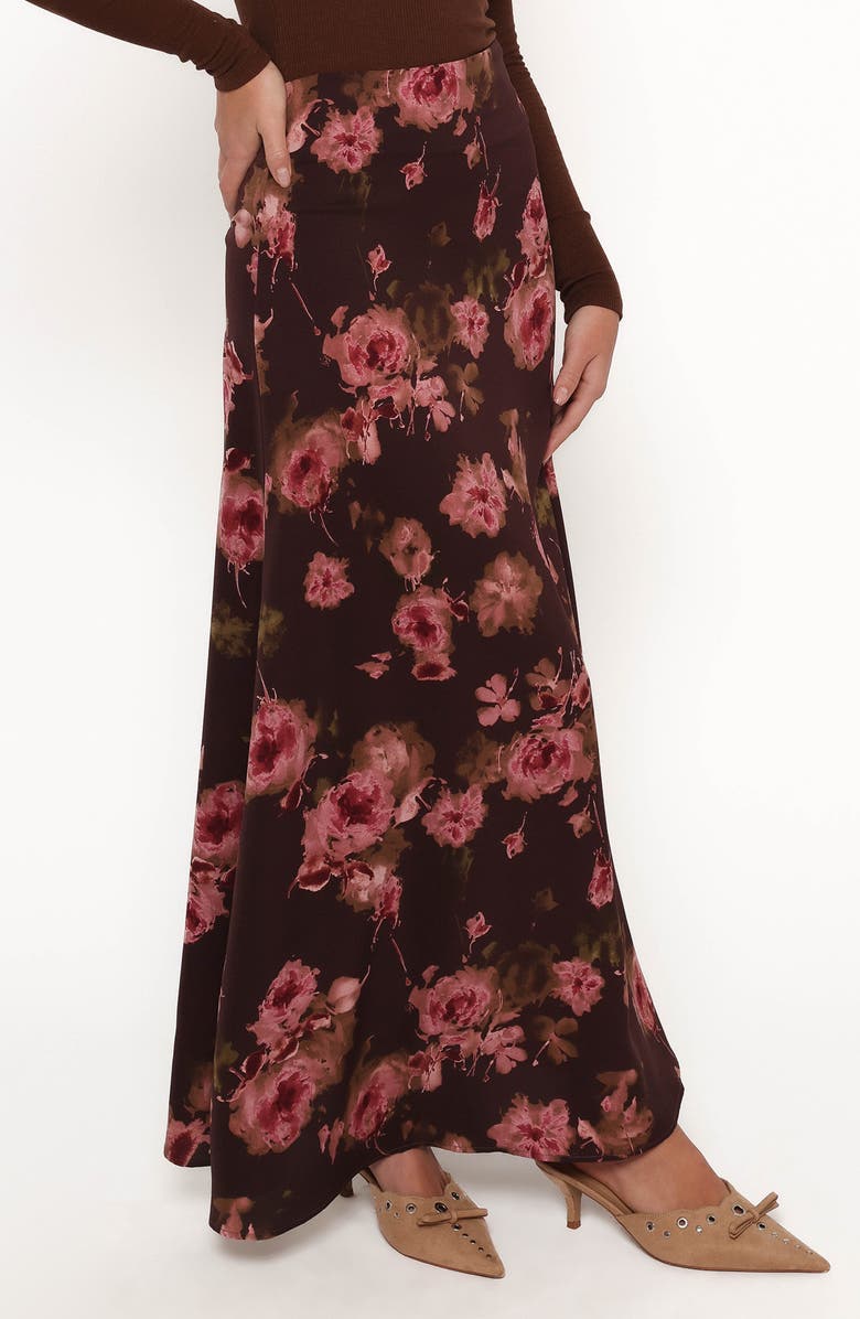 Petal & Pup Vivie Floral Print Maxi Skirt, Alternate, color, Chocolate Floral