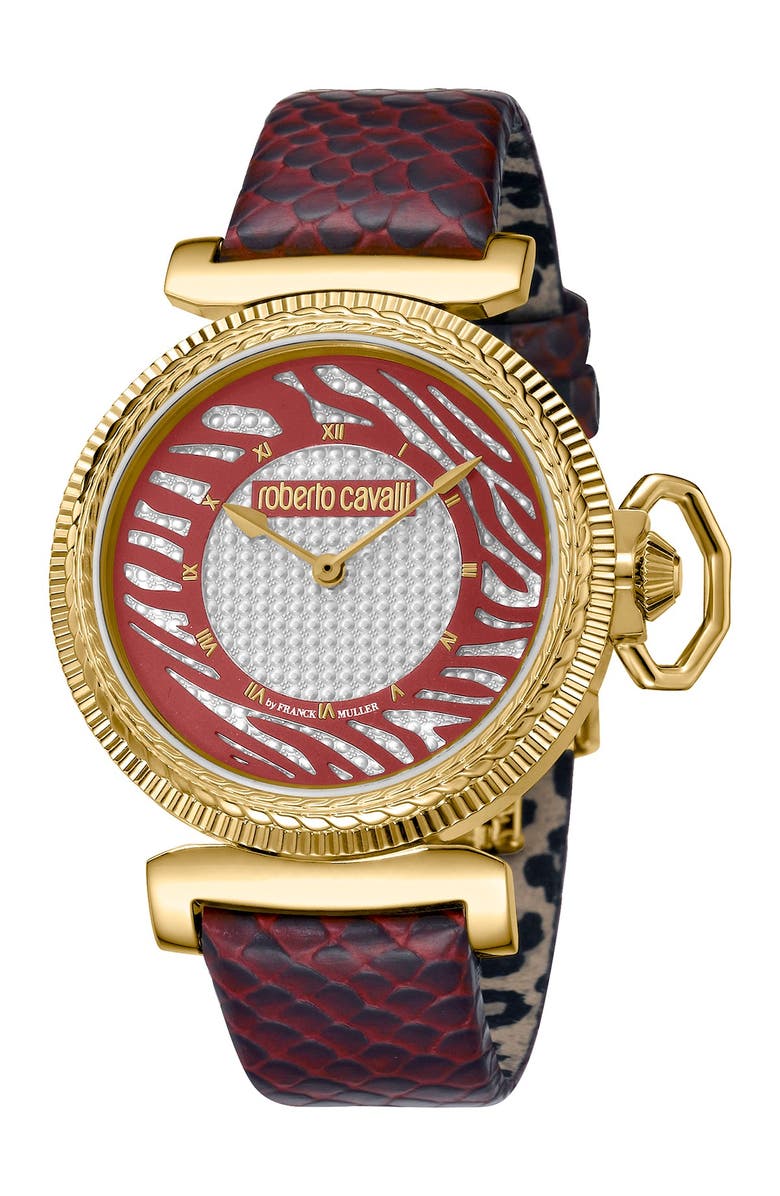 Roberto Cavalli Women's Swiss Quartz Embossed Leather Strap Watch, 38mm, Main, color, 