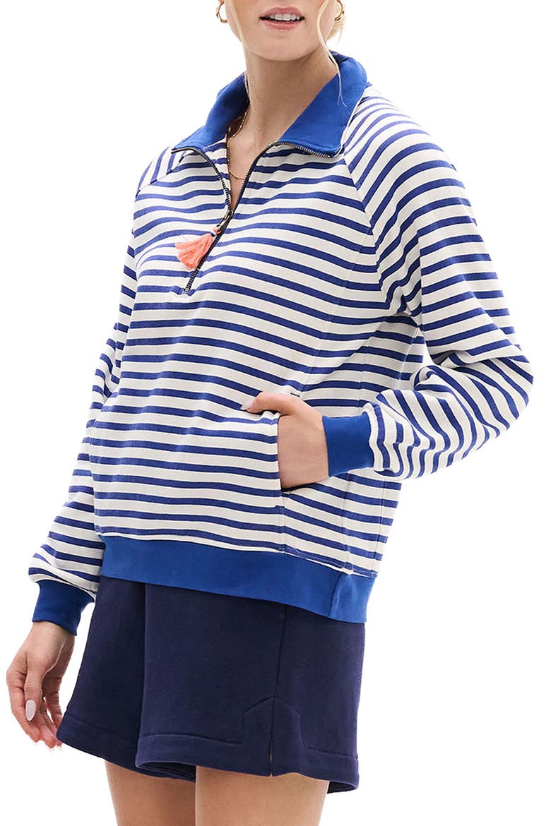 Mezarine Stripe Quarter Zip Sweatshirt, Alternate, color, MAZARINE