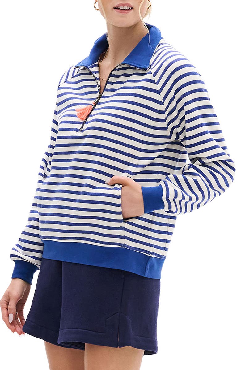 Hatley Mezarine Stripe Quarter Zip Sweatshirt, Alternate, color, Mazarine