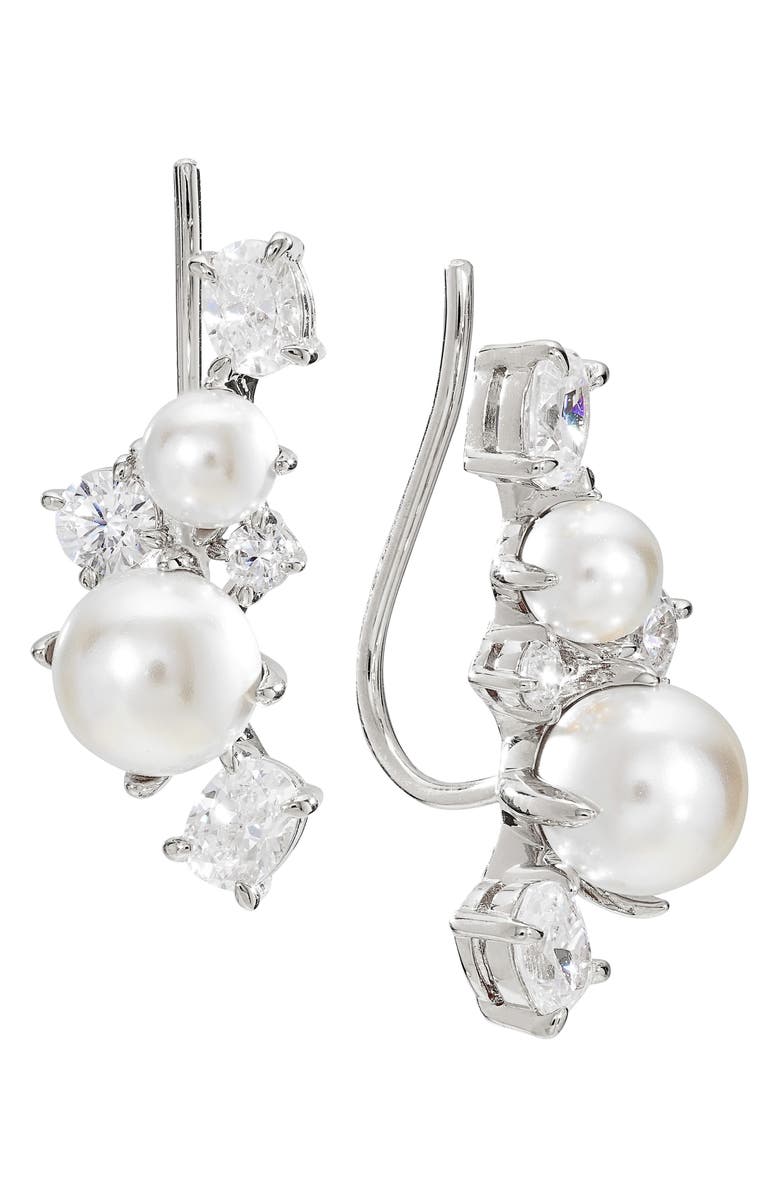Nadri Emilia Imitation Pearl Cluster Ear Climbers, Main, color, 