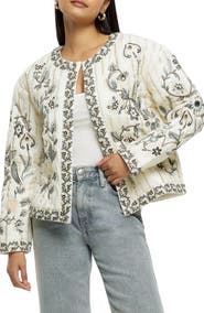 River Island Floral Embroidered Metallic Stripe Jacket