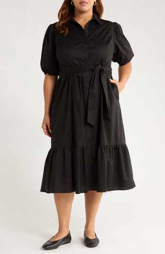 Caslon® Ruffle Hem Stretch Cotton Shirtdress