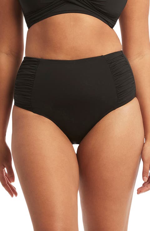 High Waist Gathered Side Swim Bottoms