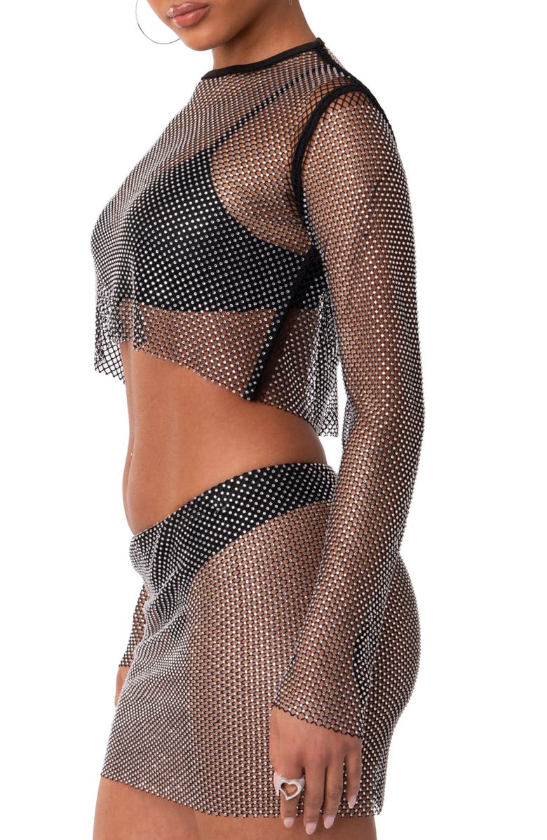 EDIKTED Embellished Sheer Fishnet Crop Top, Alternate, color, 
