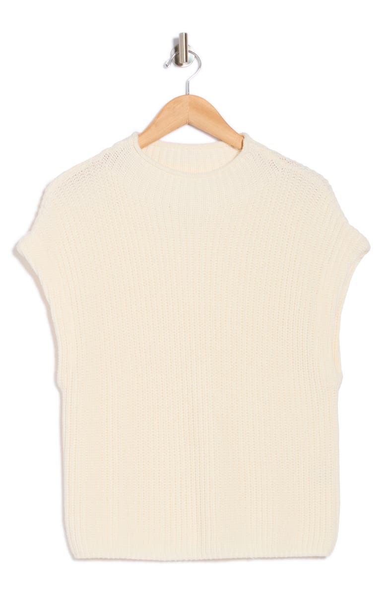 Leith Mock Neck Cap Sleeve Cotton Blend Sweater, Alternate, color, White Whisper