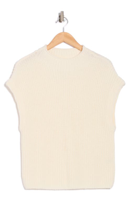 Leith Mock Neck Cap Sleeve Cotton Blend Sweater In Neutral