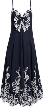 Cinq à Sept Embroidered Paisley Bloom Detail Cotton Dress