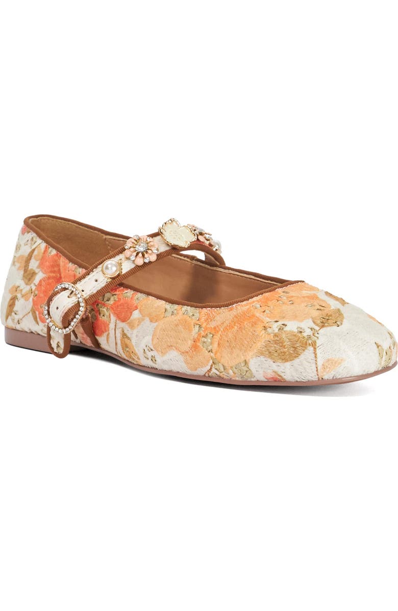 Dune London Hennrietta Mary Jane Flat, Main, color, Multi Raffia