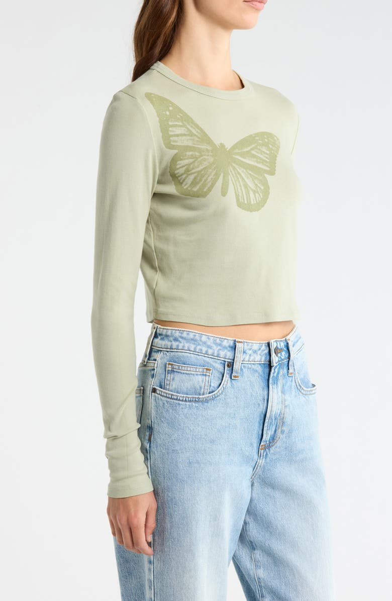 PacSun Butterfly Long Sleeve Cotton Graphic T-Shirt, Alternate, color, Green