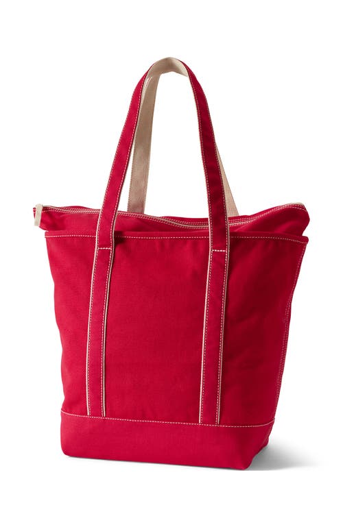 Lands' End Zip Top Long Handle Canvas Tote Bag In Red
