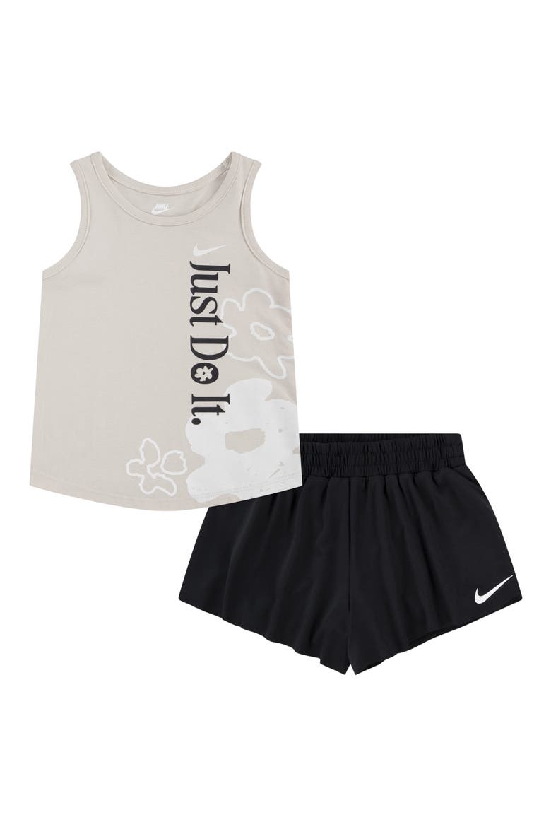 Kids' Dri-FIT Wild Flower Tank Top & Shorts Set, Main, color, BLACK