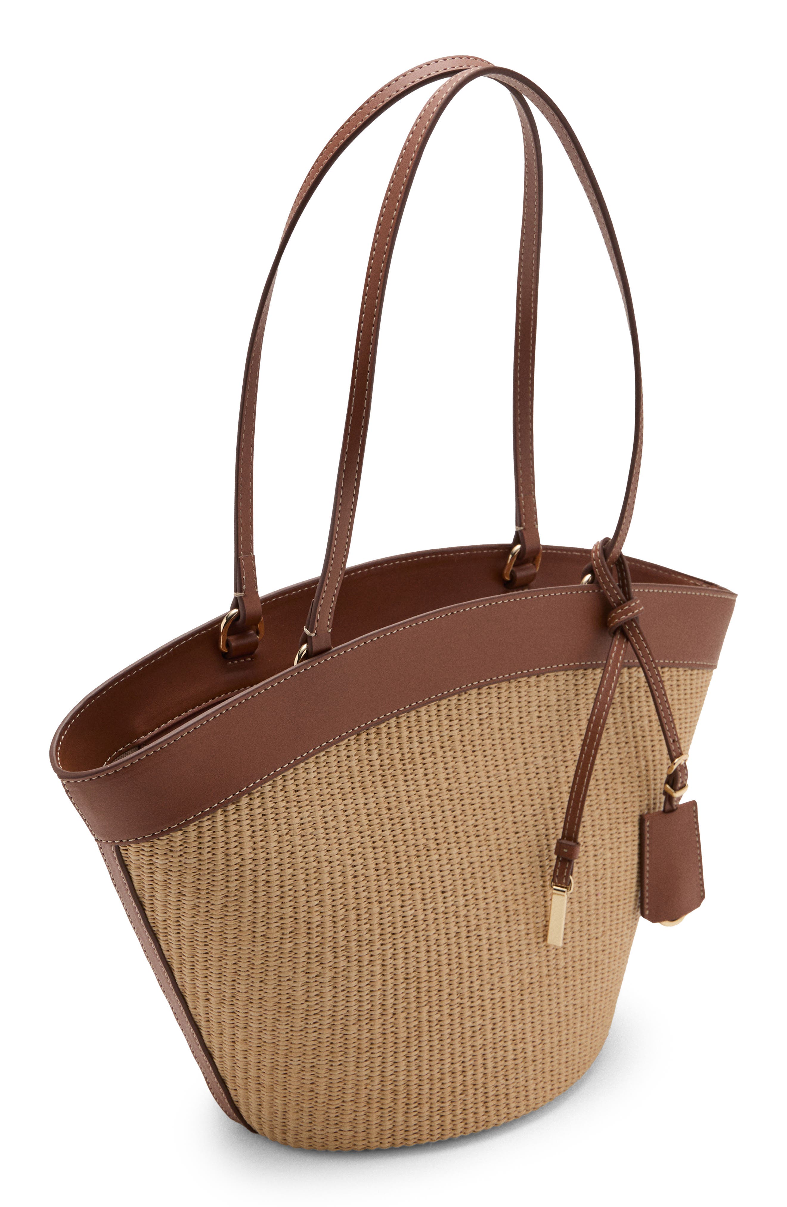 MANGO Contrast Canvas & Faux Leather Shopper Bag, Alternate, color, 