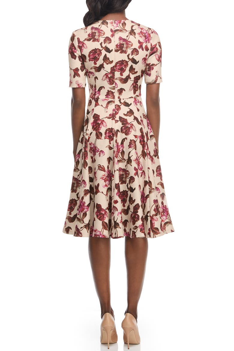 Edith Floral Print A-Line Dress, Alternate, color, CREAM/ RASPBERRY
