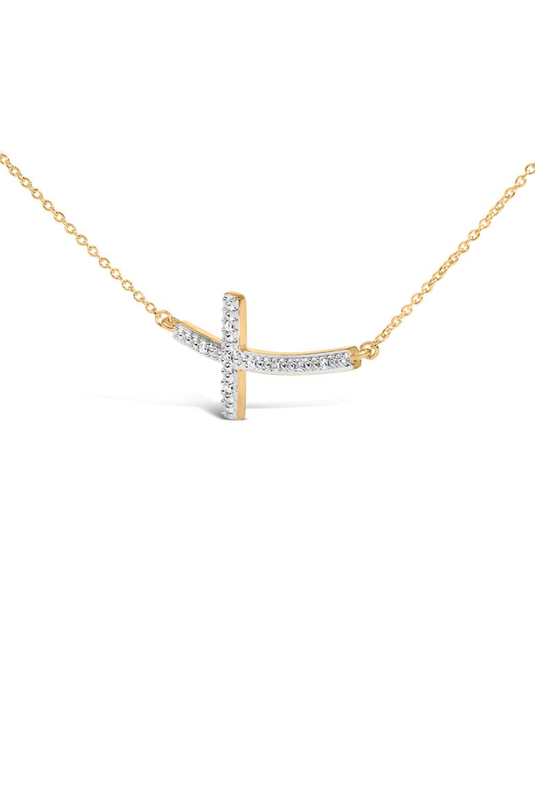 Gold Vermeil Diamond Accent Cross Bar Necklace, Alternate, color, Silver