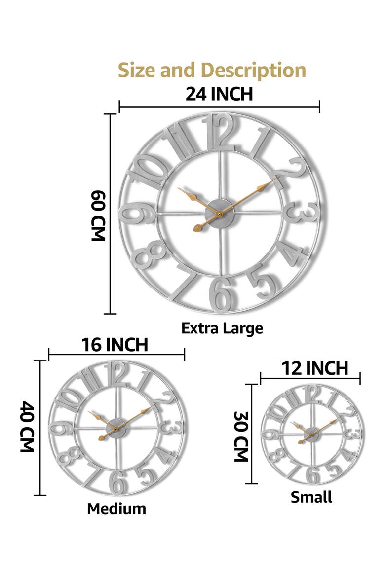 24 Inch Numeral Wall Clock, Alternate, color, SILVER