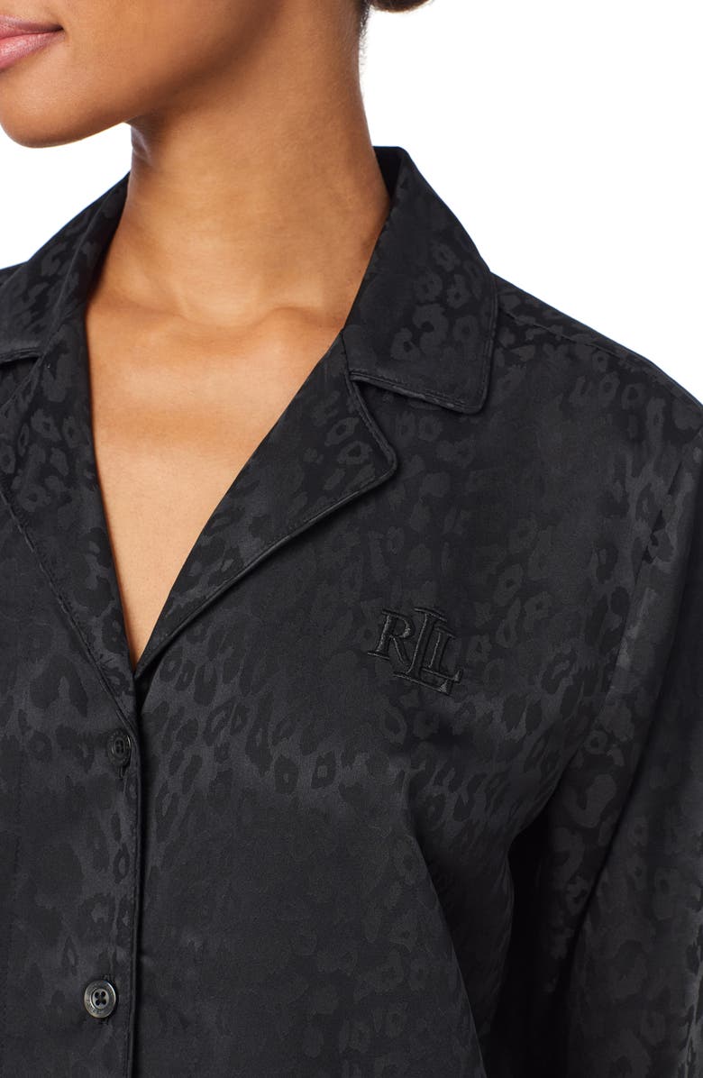 Lauren Ralph Lauren Leopard Pattern Jacquard Pajamas, Alternate, color, Black Print