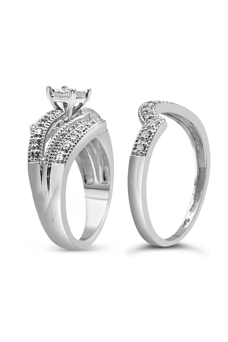 Silver 1/3 Cttw Diamond Crisscross Engagement Ring Bridal Set, Alternate, color, White