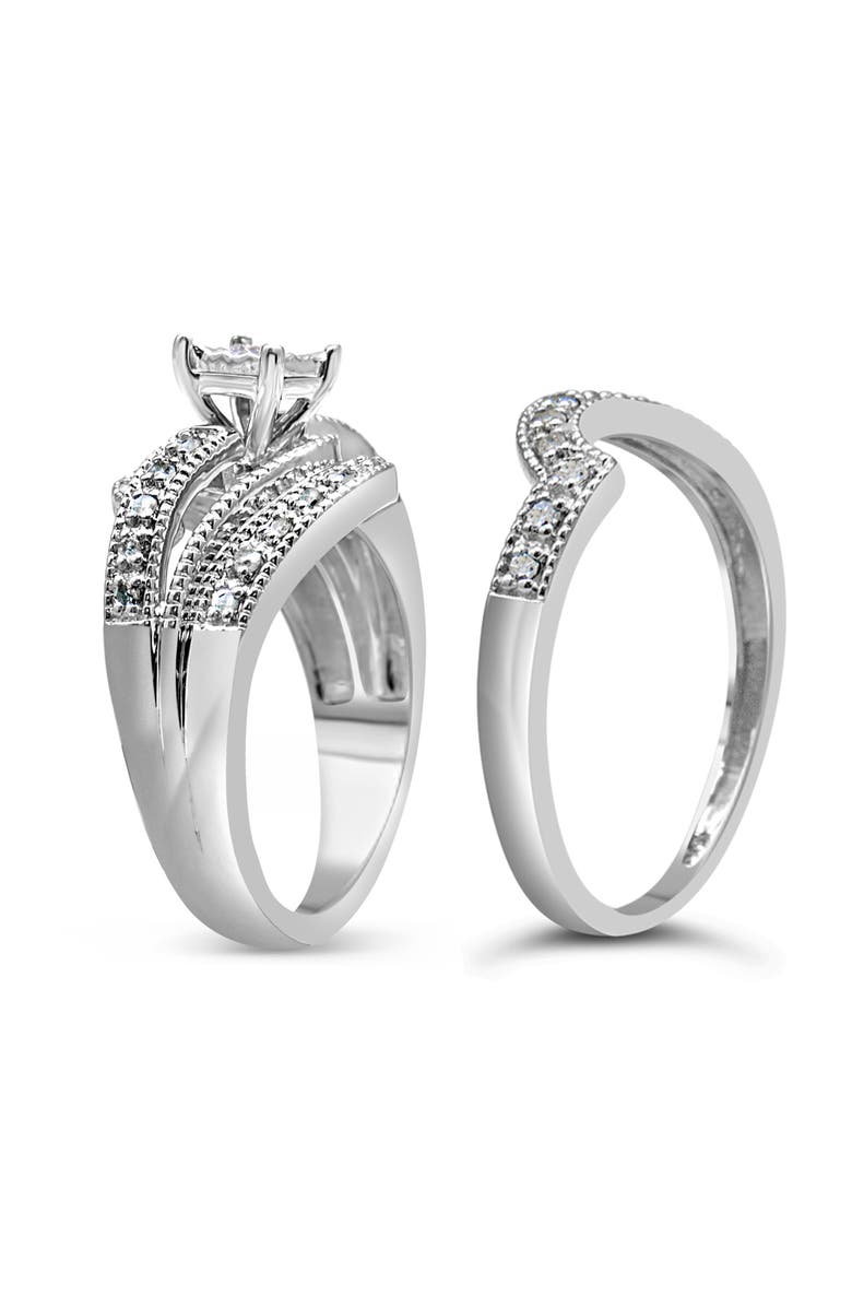 Haus of Brilliance Silver 1/3 Cttw Diamond Crisscross Engagement Ring Bridal Set, Alternate, color, White