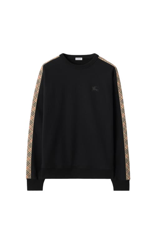 Burberry Check Trim Cotton Sweatshirt In Black