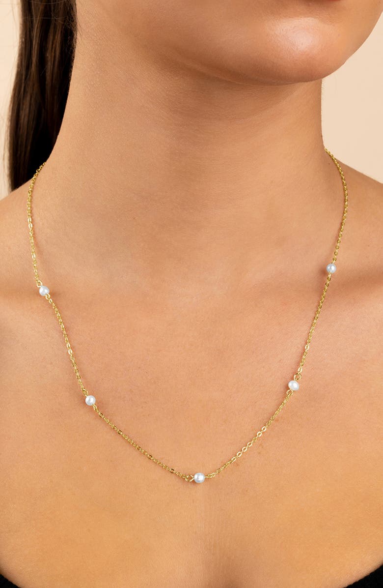 Sterling Forever Ilona Cultured Pearl Station Chain Necklace, Alternate, color, Gold