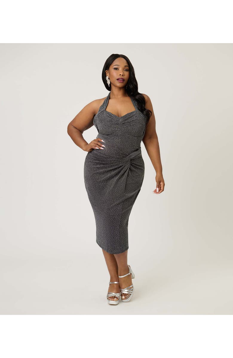 Unique Vintage Plus Size Romper & Sarong Set, Main, color, Black & Silver Metallic