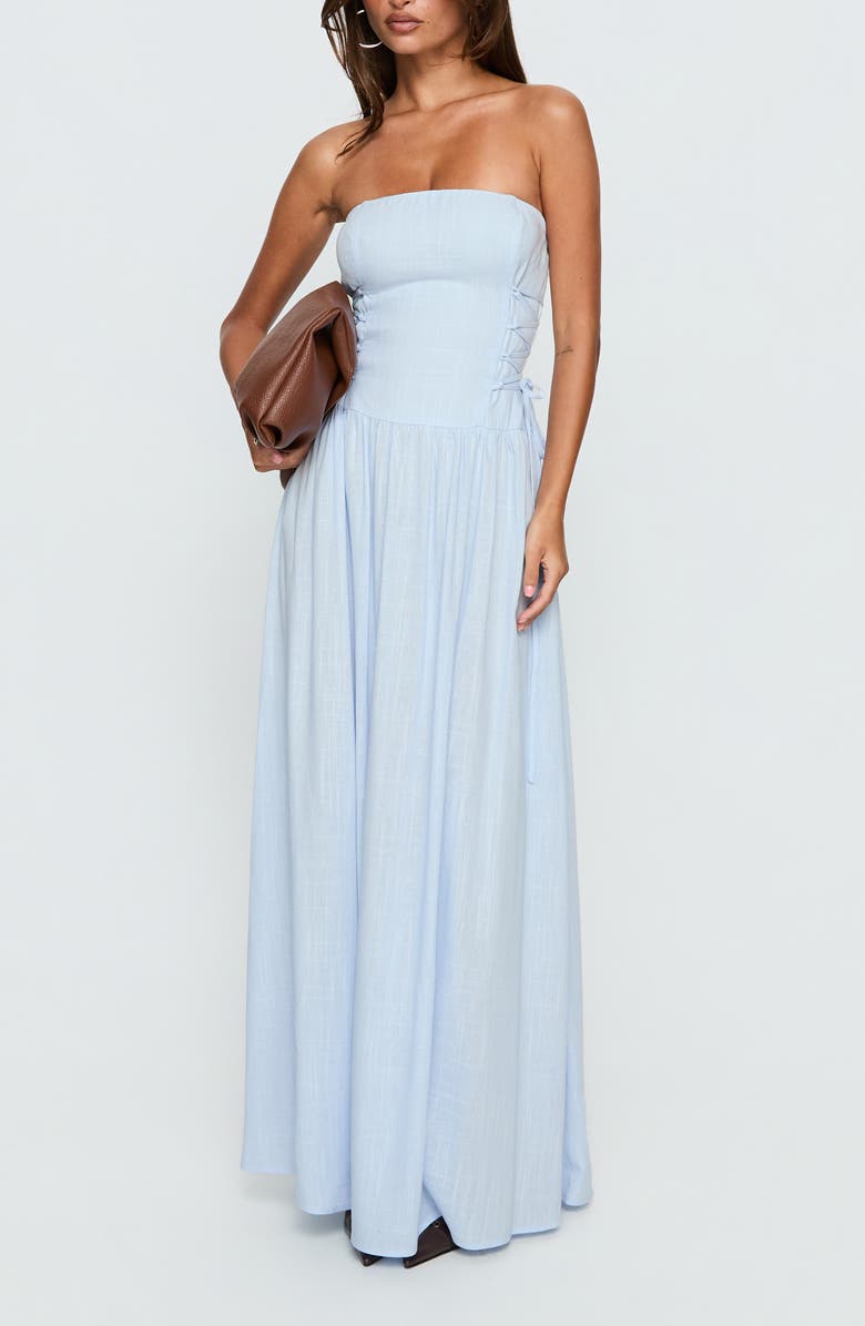 Princess Polly So Far So Good Strapless Linen Blend Maxi Dress, Main, color, 