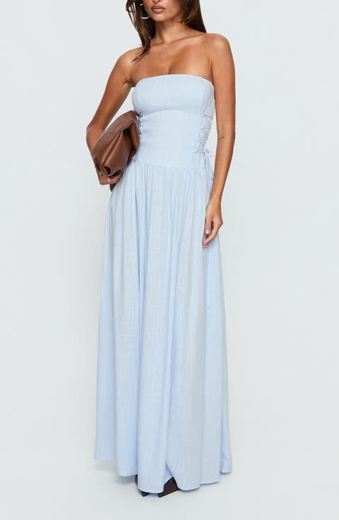 So Far So Good Strapless Linen Blend Maxi Dress