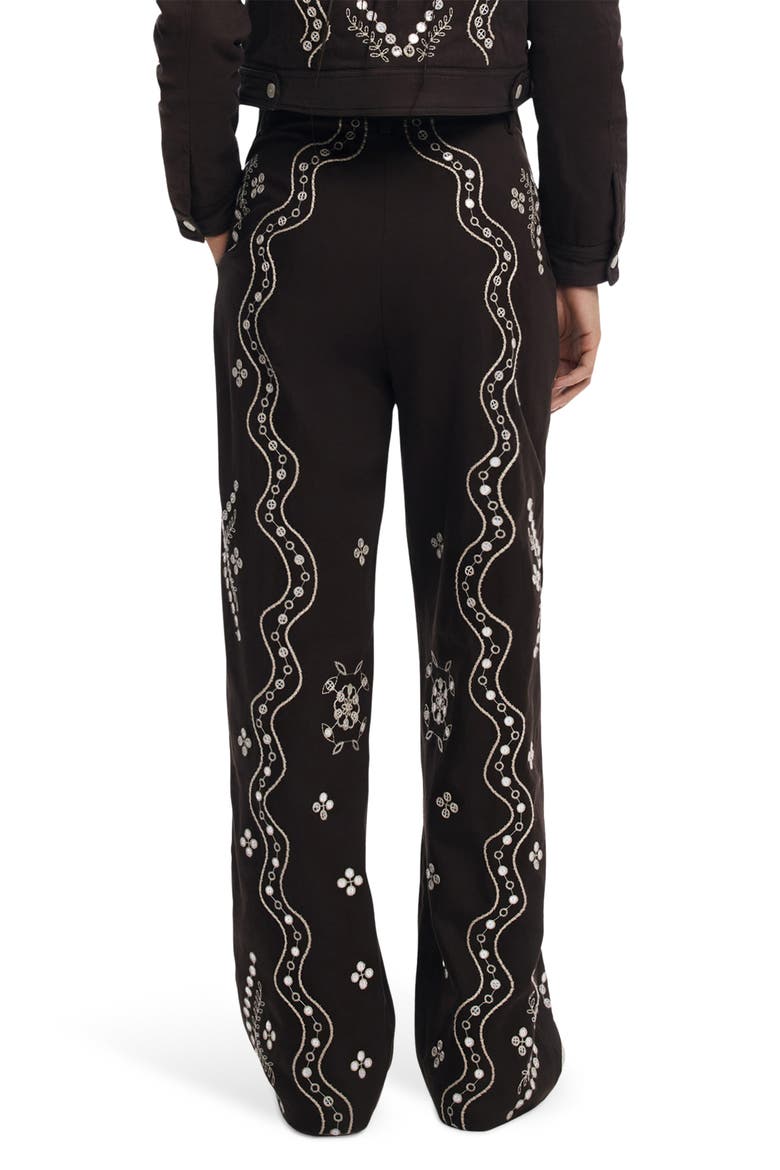 Embroidered Straight Leg Pants, Alternate, color, DARK BROWN