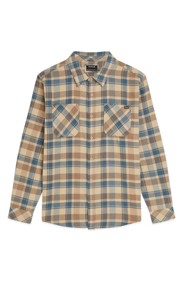 Hurley Plaid Flannel Button-Up Shirt, Alternate, color, Hazelnut