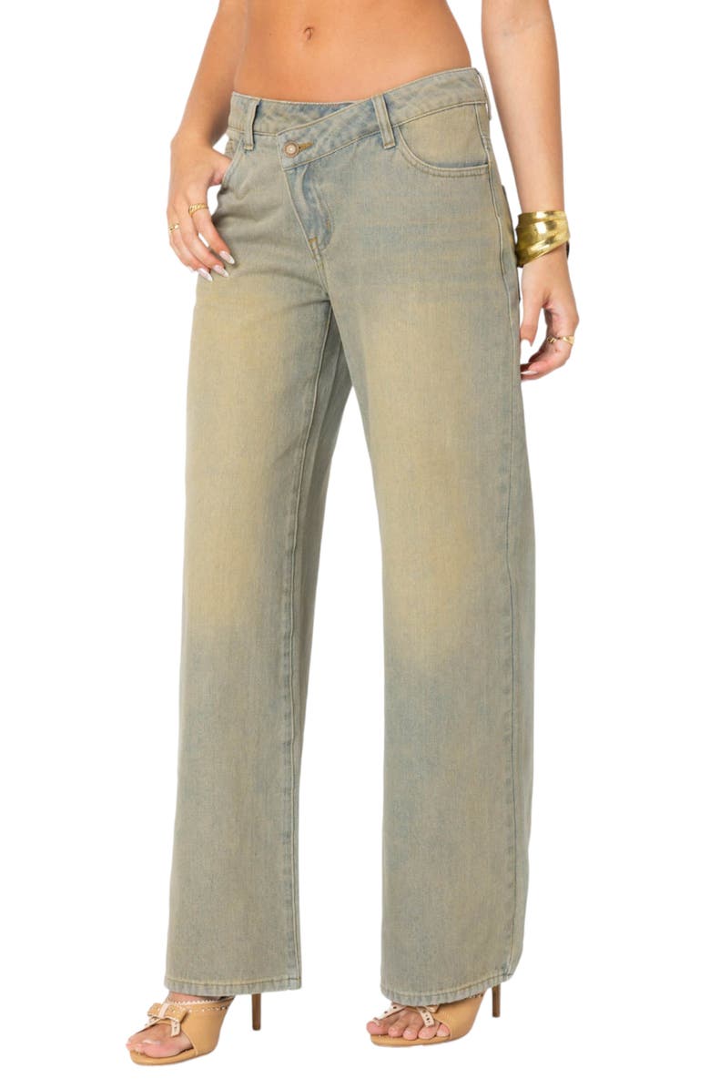 EDIKTED Crossover Waist Wide Leg Jeans, Alternate, color, 
