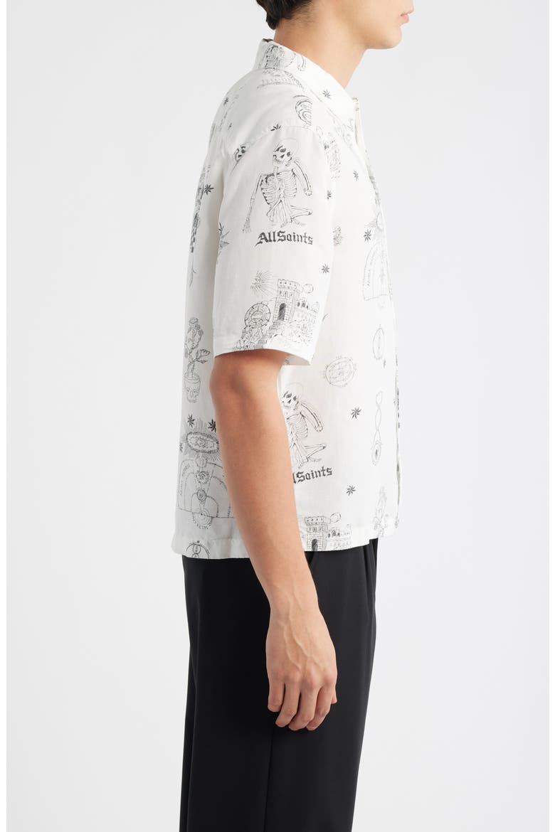 Terra Print Short Sleeve Button-Up Shirt, Alternate, color, ECRU