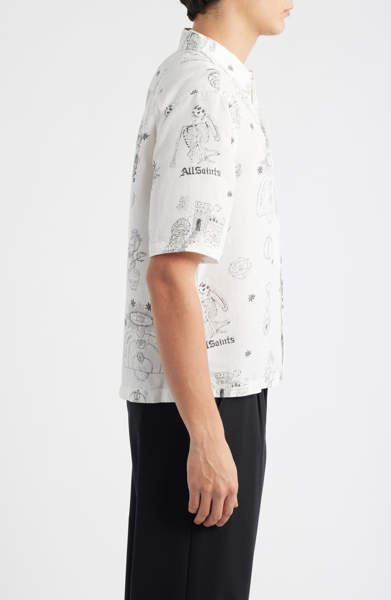 AllSaints Terra Print Short Sleeve Button-Up Shirt, Alternate, color, Ecru