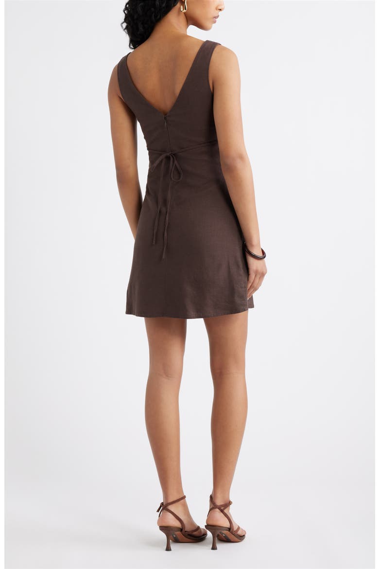Tie Back Linen Blend Minidress, Alternate, color, BROWN SEAL