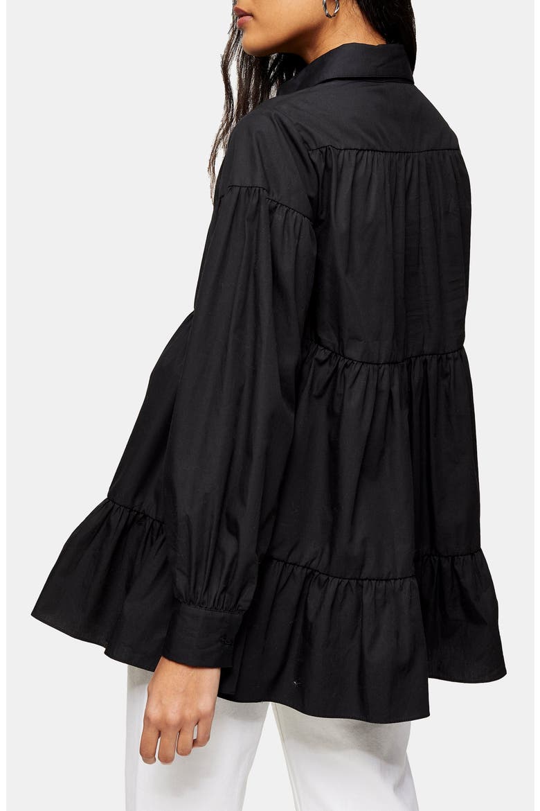 Tiered Poplin Shirt, Alternate, color, BLACK