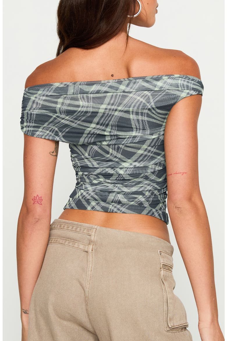 Sweet Embrace Off the Shoulder Mesh Crop Top, Alternate, color, PLAID MULTI