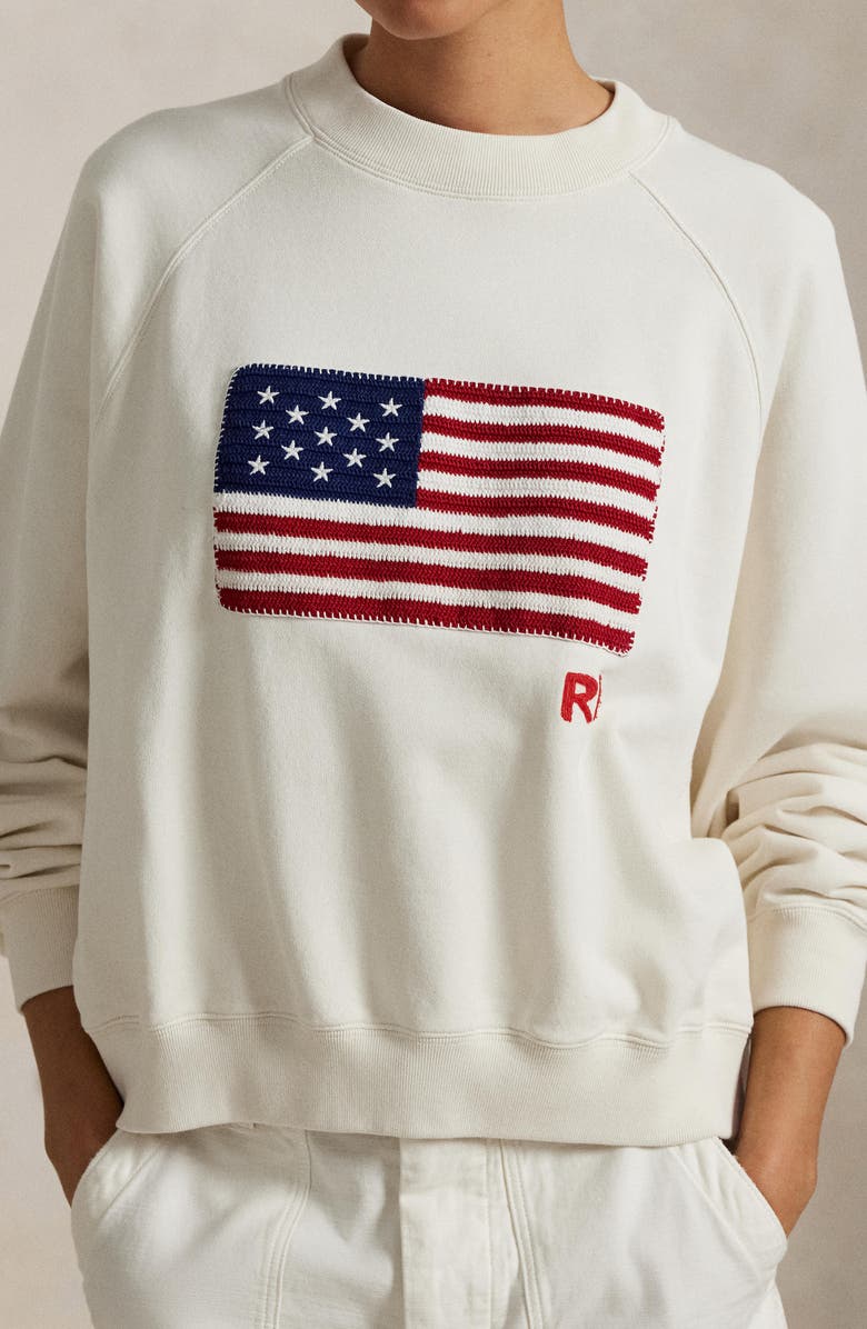 Polo Ralph Lauren Logo Flag French Terry Crewneck Sweatshirt, Alternate, color, 
