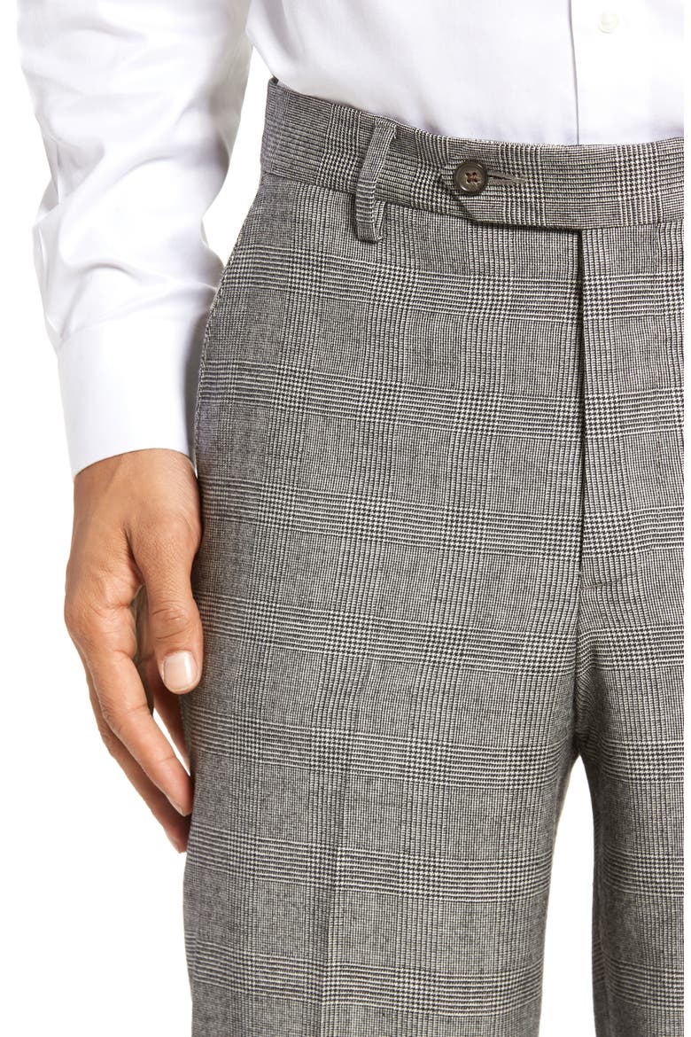 Touch Finish Flat Front Plaid Classic Fit Stretch Wool Dress Pants, Alternate, color, BLACK/ WHITE